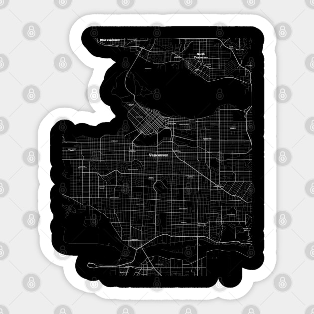 4K Vancouver Canada Map | HD Vancouver Canada Map | Black And White Map Of Vancouver Canada Sticker by benayache